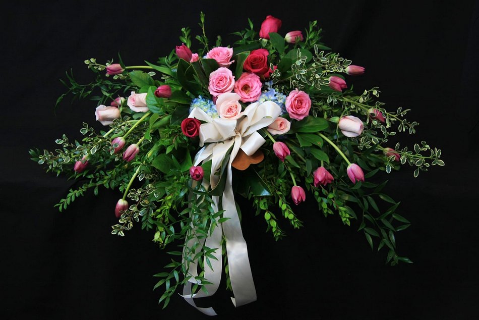 Classic Spring Tulips and Roses Casket Spray