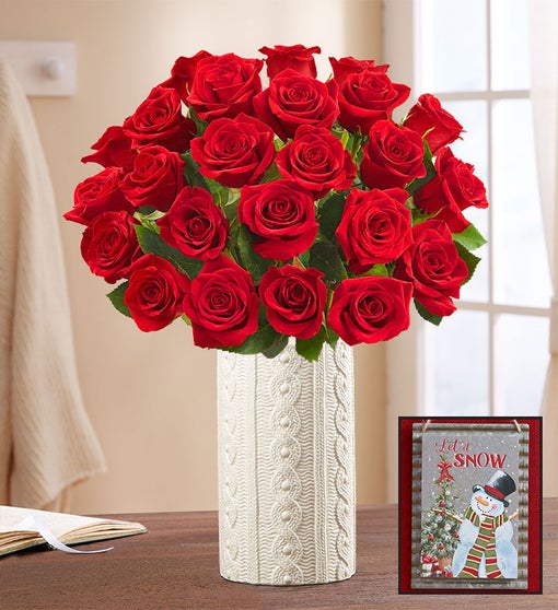 Let it Snow Red Roses Flower Bouquet