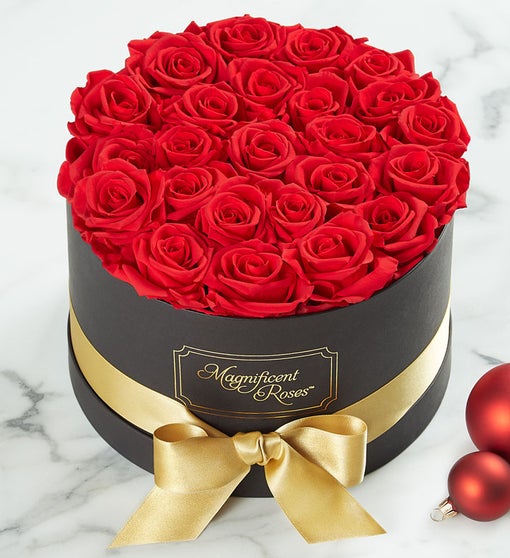 Magnificent Roses Preserved Gold Ribbon Roses