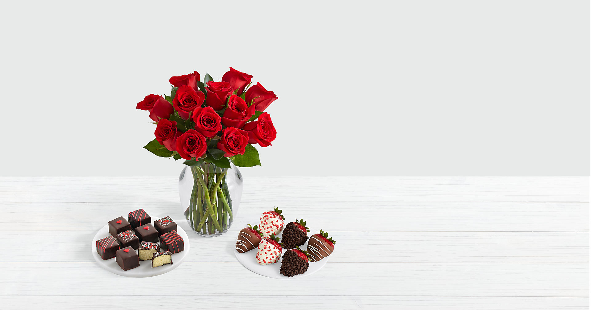 12 Roses, Valentine's Strawberries & Cheesecake Bites